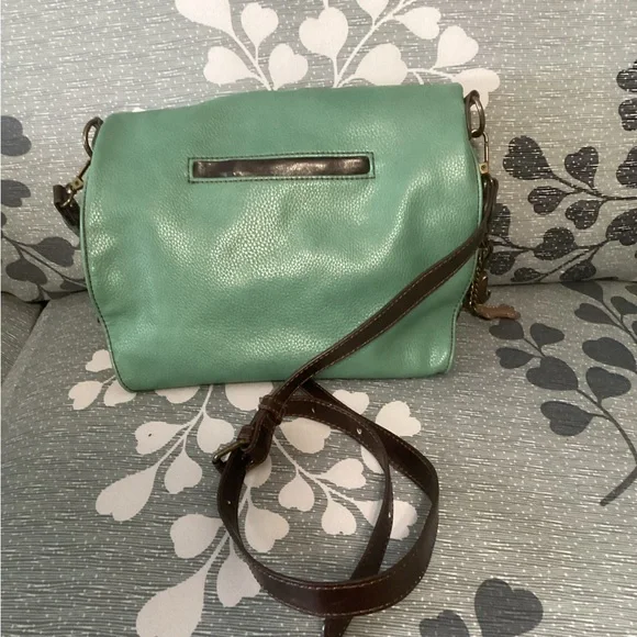 CHALA Teal Faux Leather Crossbody | Whipstitch Detail | Polka Dot Lining 🐾 - Picture 2 of 5